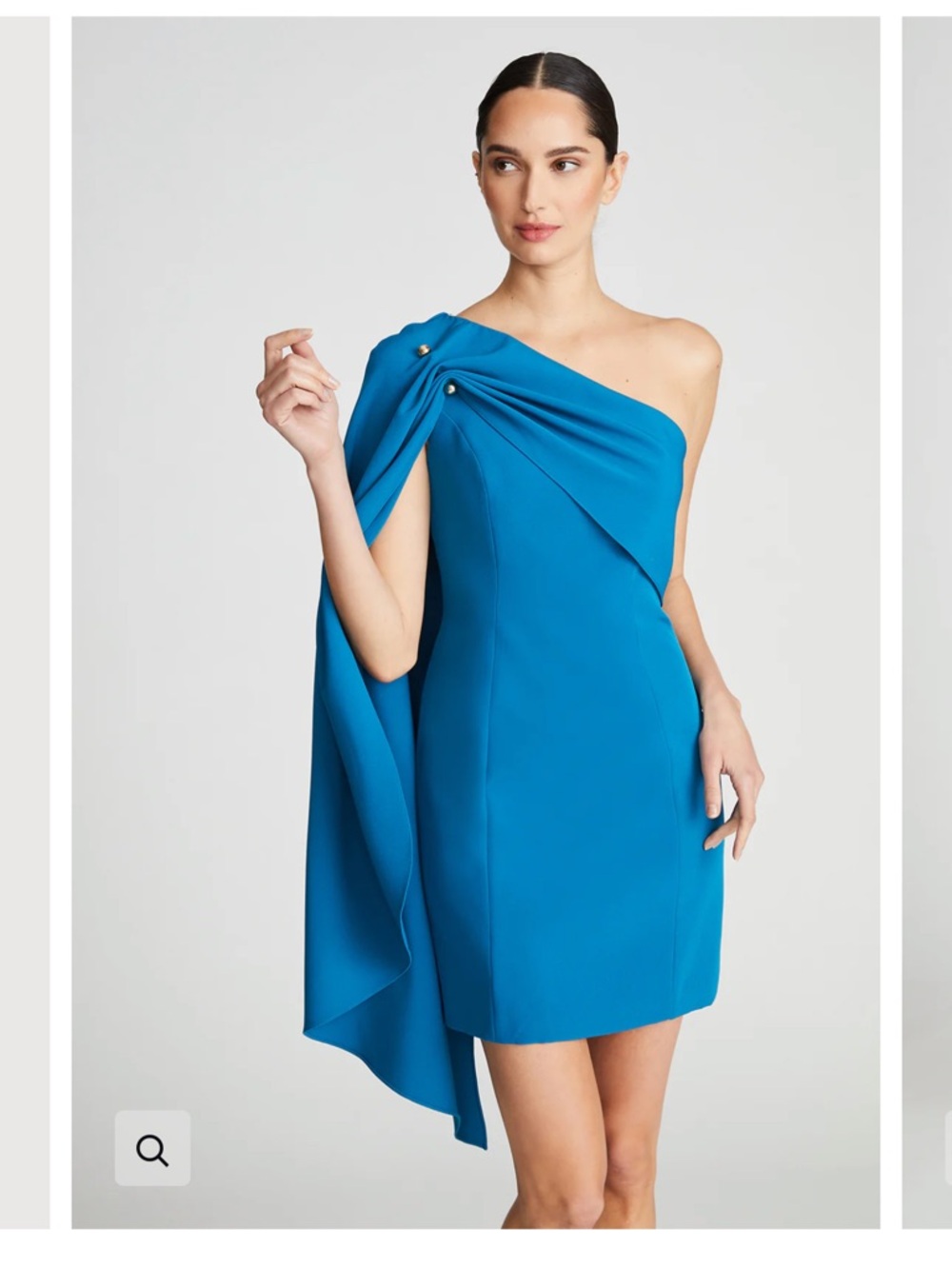 Halston Heritage One-Shoulder Bright Teal Dress with Draped Cape
